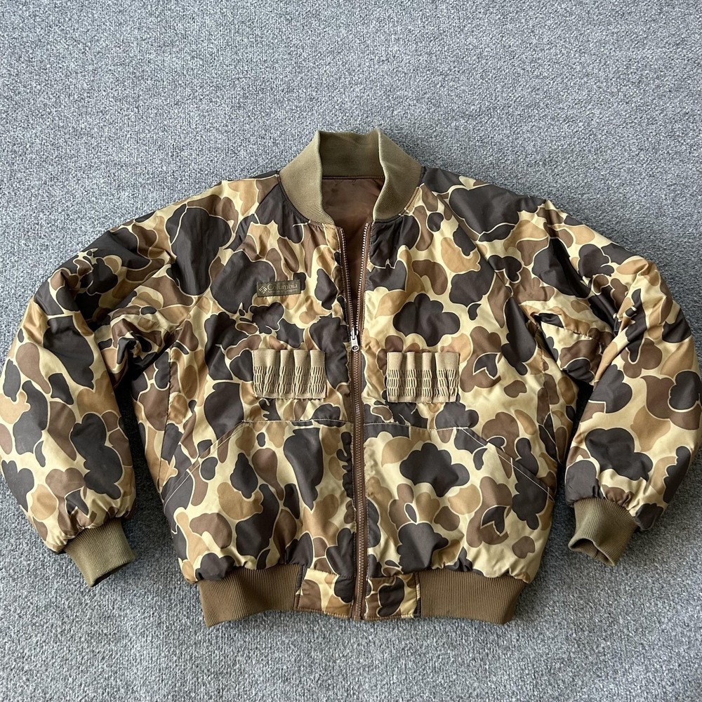 Columbia Jacket Mens Medium Brown Camo Reversible Bomber Hunting Duck F6 HM5360
